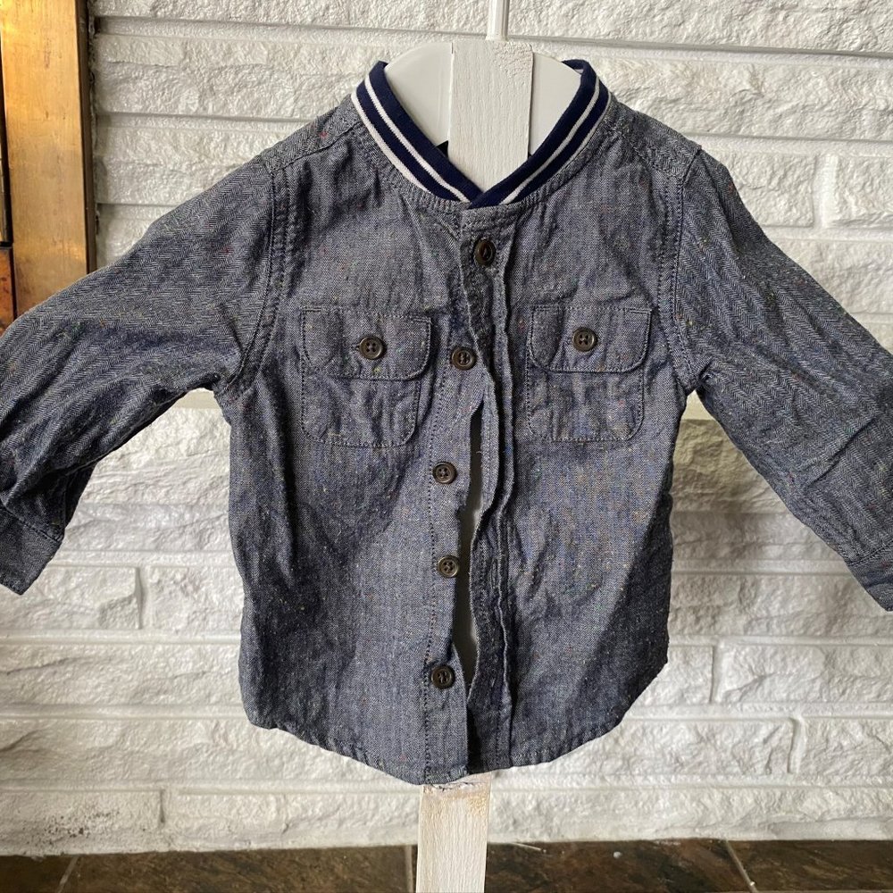 12 mos Boys Denim Speckled Camo Button Up